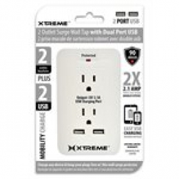 XTREME XWS8-0102-WHT - 28232. 2 OUTLET SURGE WALL TAP W/ 2 USB PORTS 2100mah EACH - WHITE [Item Discontinued]