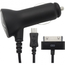 LENMAR 4FT.  5V. 3.1A. APPLE 30PIN AND 1A MICRO USB CAR CHARGER FOR IPOD/IPHONE/IPAD [Item Discontinued]