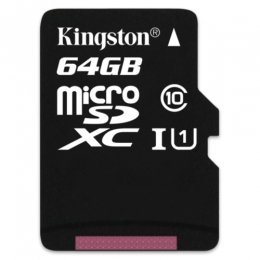 KINGSTON 64GB MICROSDXC CLASS 10 FLASH CARD SINGLE PK WITHOUT ADAPTER [Item Discontinued]