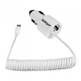StarTech Cable USBLT2PCARW Dual Port Car Charger w Apple 8Pin and USB2.0 White [Item Discontinued]